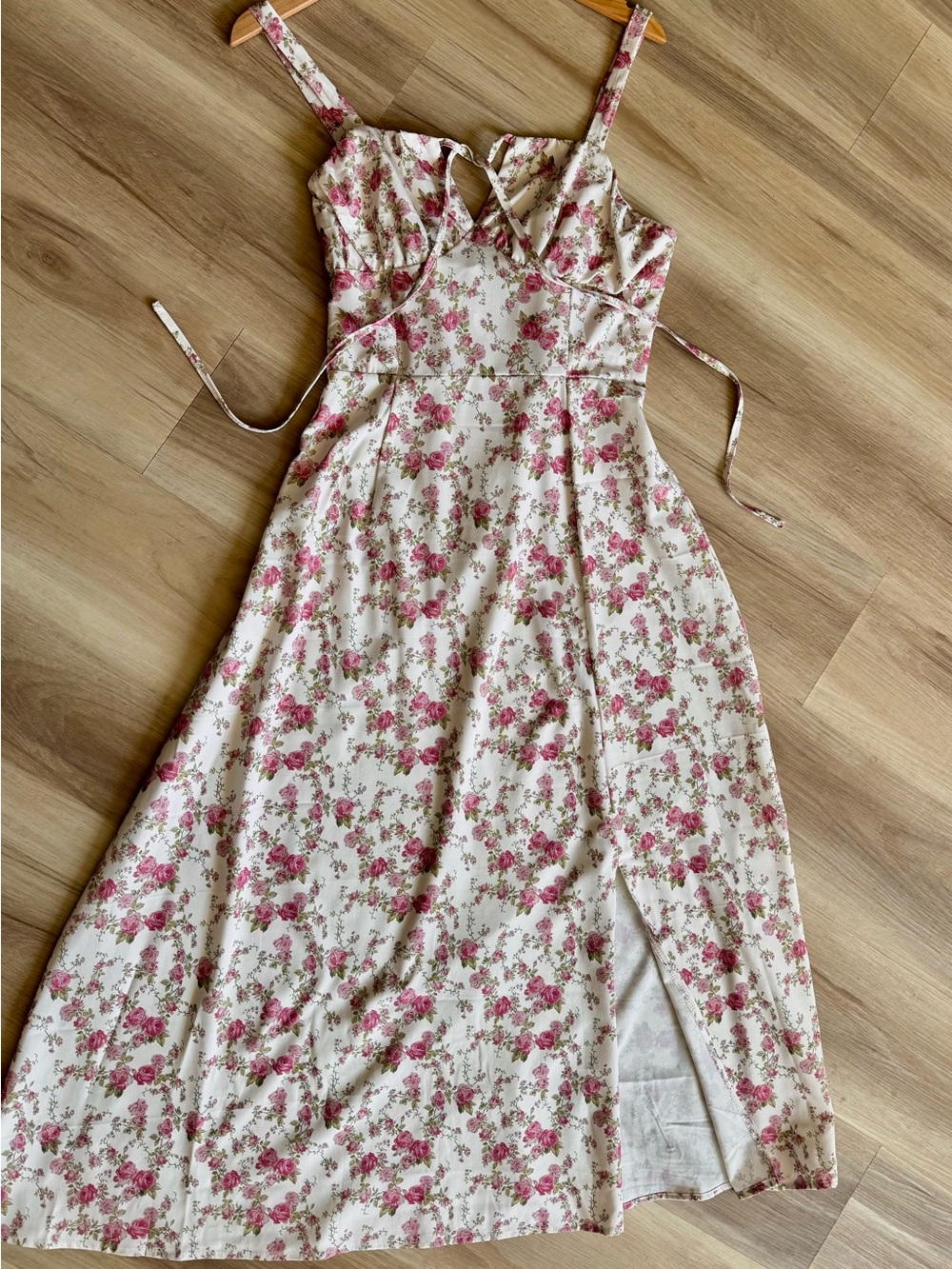 Romantic Rose Print Corset Back Maxi Dress | Coquette Cottagecore Formal Dress M